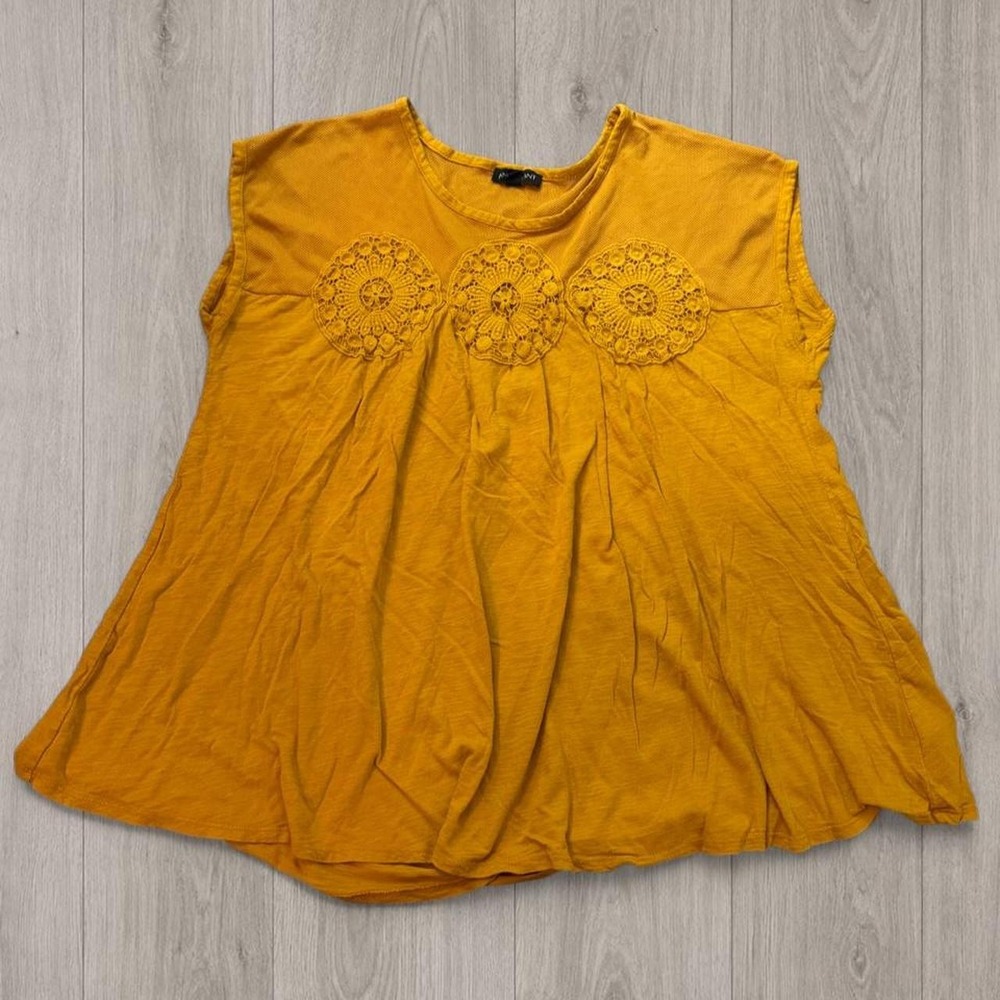 Lane Bryant Mustard Crochet Boho Swing Tunic Top 14/16